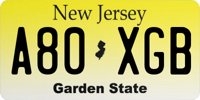 NJ license plate A80XGB