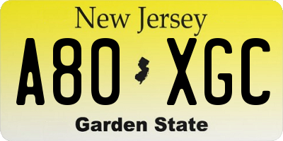 NJ license plate A80XGC