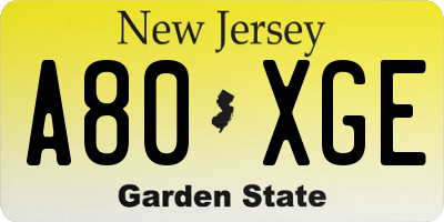 NJ license plate A80XGE