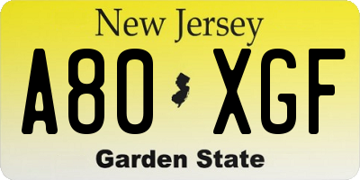 NJ license plate A80XGF