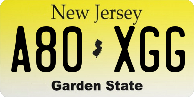 NJ license plate A80XGG