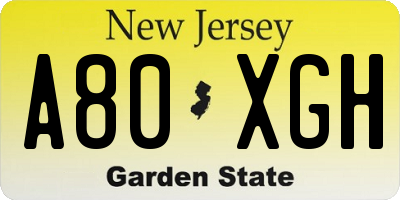 NJ license plate A80XGH