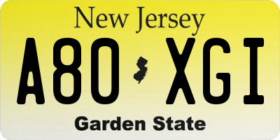 NJ license plate A80XGI