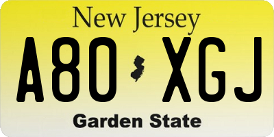 NJ license plate A80XGJ