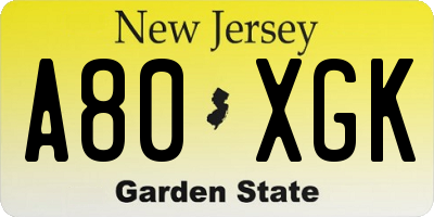 NJ license plate A80XGK