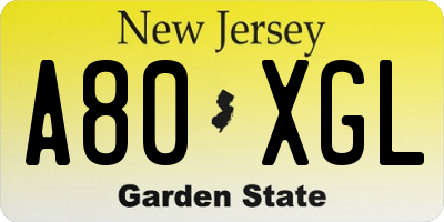 NJ license plate A80XGL