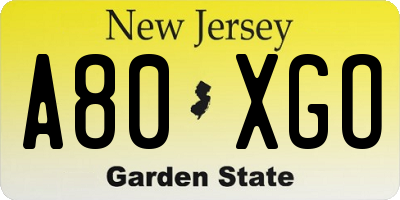 NJ license plate A80XGO