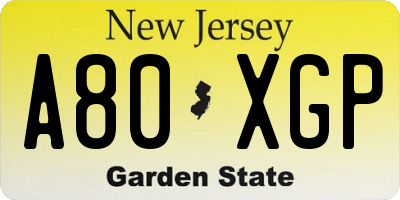 NJ license plate A80XGP