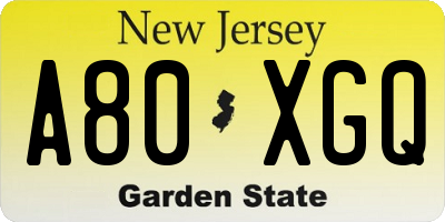 NJ license plate A80XGQ
