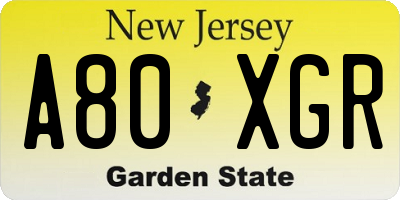 NJ license plate A80XGR