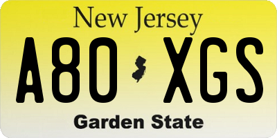 NJ license plate A80XGS