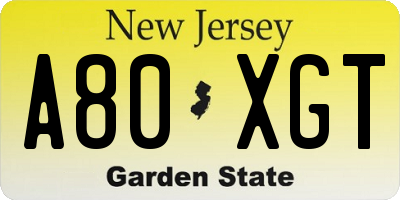 NJ license plate A80XGT