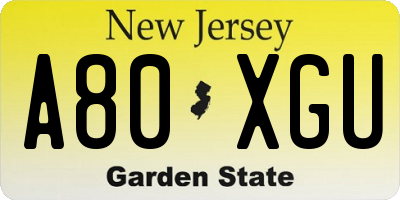 NJ license plate A80XGU