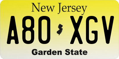 NJ license plate A80XGV