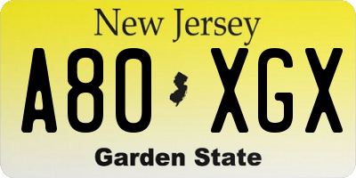 NJ license plate A80XGX