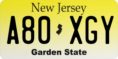 NJ license plate A80XGY