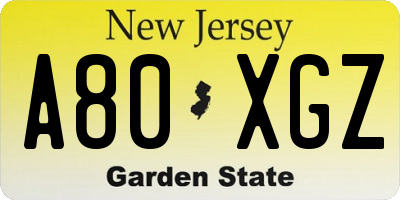 NJ license plate A80XGZ