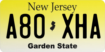 NJ license plate A80XHA