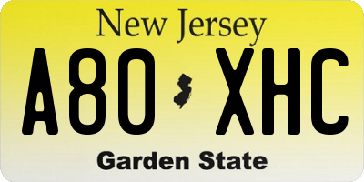 NJ license plate A80XHC
