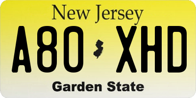 NJ license plate A80XHD