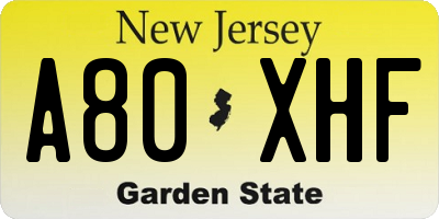 NJ license plate A80XHF