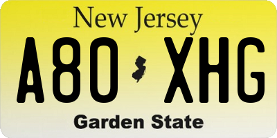 NJ license plate A80XHG