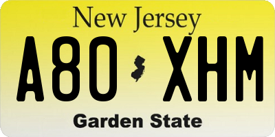 NJ license plate A80XHM