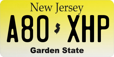 NJ license plate A80XHP