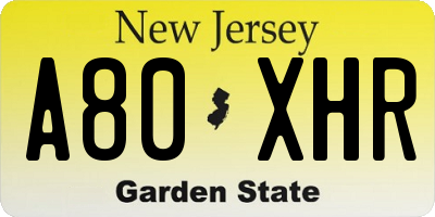 NJ license plate A80XHR