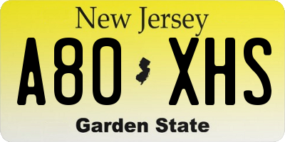 NJ license plate A80XHS