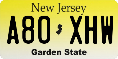 NJ license plate A80XHW