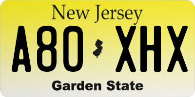 NJ license plate A80XHX