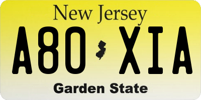 NJ license plate A80XIA