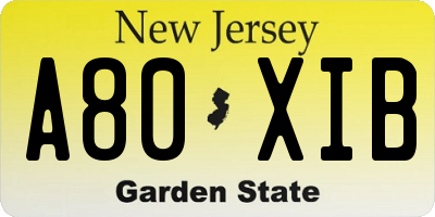 NJ license plate A80XIB