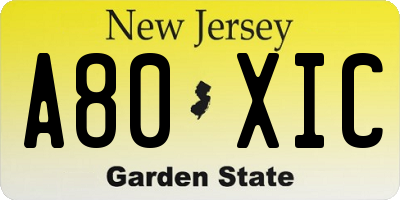 NJ license plate A80XIC