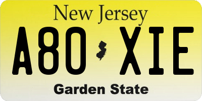 NJ license plate A80XIE