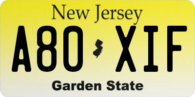 NJ license plate A80XIF