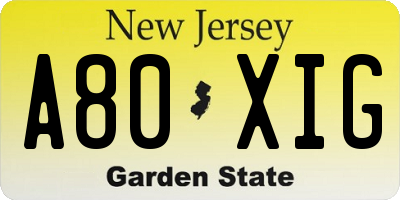 NJ license plate A80XIG