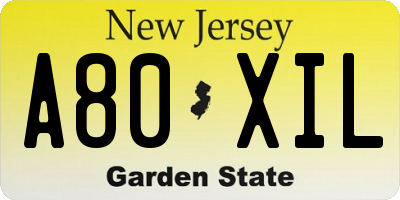 NJ license plate A80XIL