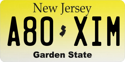 NJ license plate A80XIM