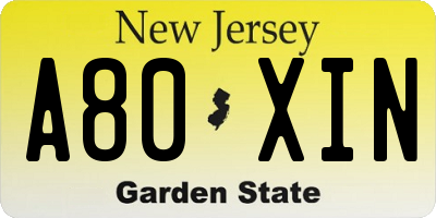 NJ license plate A80XIN