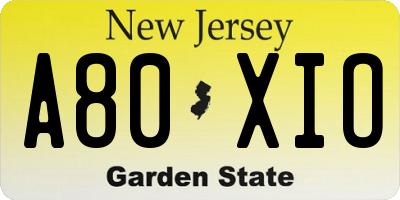 NJ license plate A80XIO