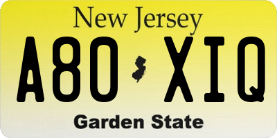 NJ license plate A80XIQ