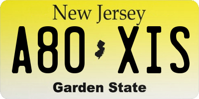 NJ license plate A80XIS