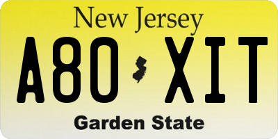 NJ license plate A80XIT