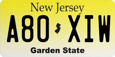 NJ license plate A80XIW