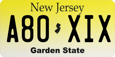 NJ license plate A80XIX