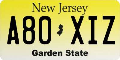 NJ license plate A80XIZ