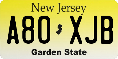 NJ license plate A80XJB