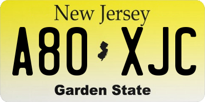NJ license plate A80XJC